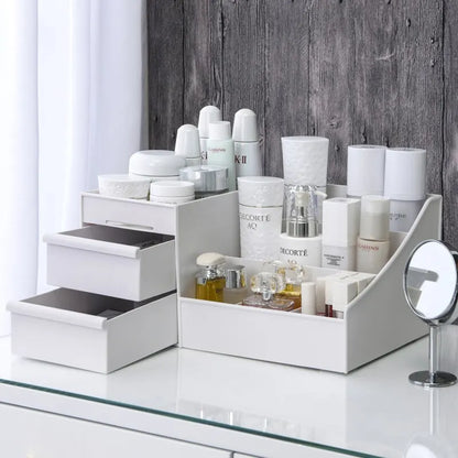 White Drawer Makeup Storage Organizer – Desktop Cosmetic and Skincare Plastic Shelf Box - Vellévia