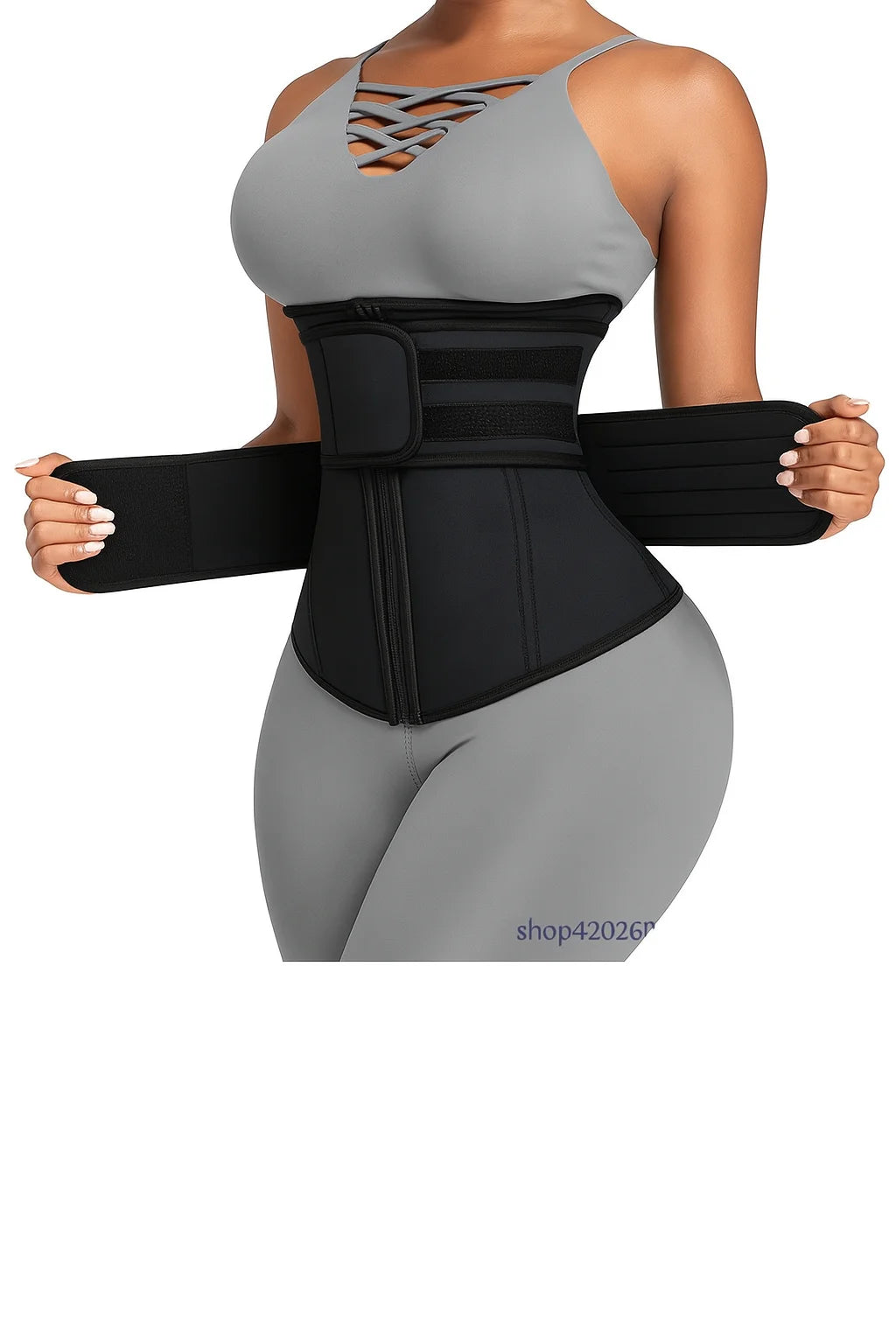 Adjustable Neoprene Waist Trainer for Women – Double Belt Workout Corset with Zipper and Back Support - Vellévia