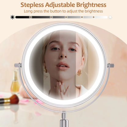 8 Inch LED Makeup Mirror with Light – 1X/10X Magnification, 3 Color Modes, Adjustable Height - Vellévia