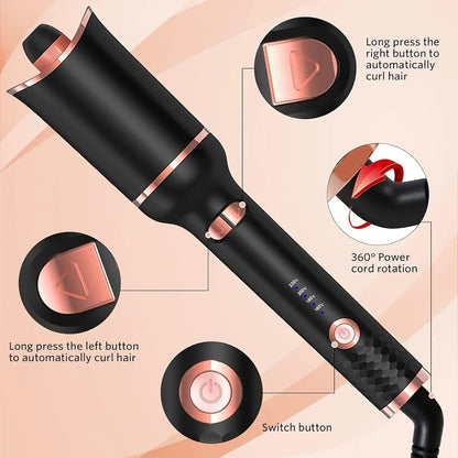 Automatic Hair Curler with Tourmaline Ceramic Barrel – Digital Rotating Curling Iron 160–220°C - Vellévia