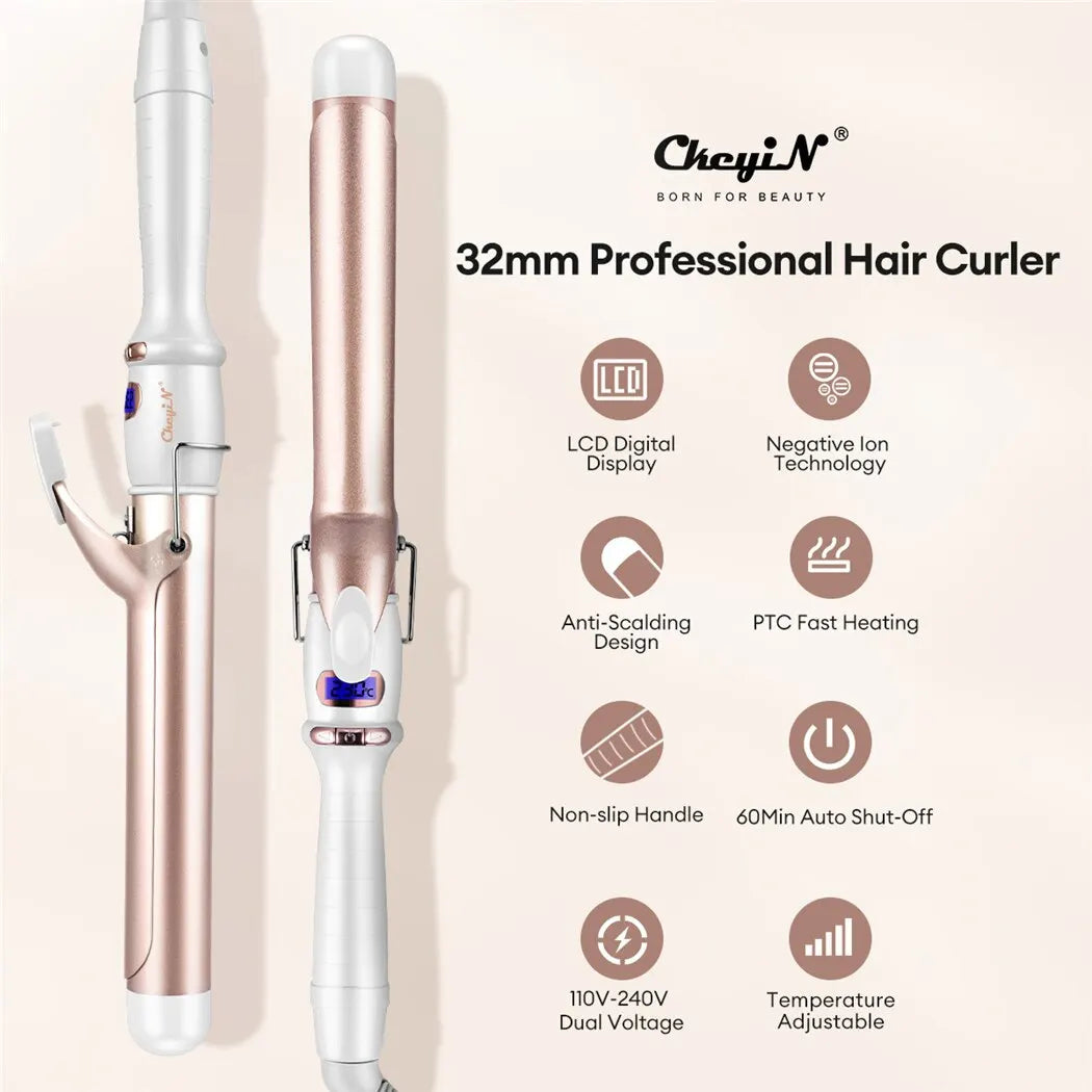 32mm / 38mm Ceramic Curling Iron – Professional Adjustable Temperature Hair Curler (Dual Voltage) - Vellévia