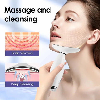 Portable 7 Color LED Light Face And Neck Massager – Rechargeable Vibration Skin Care Device - Vellévia