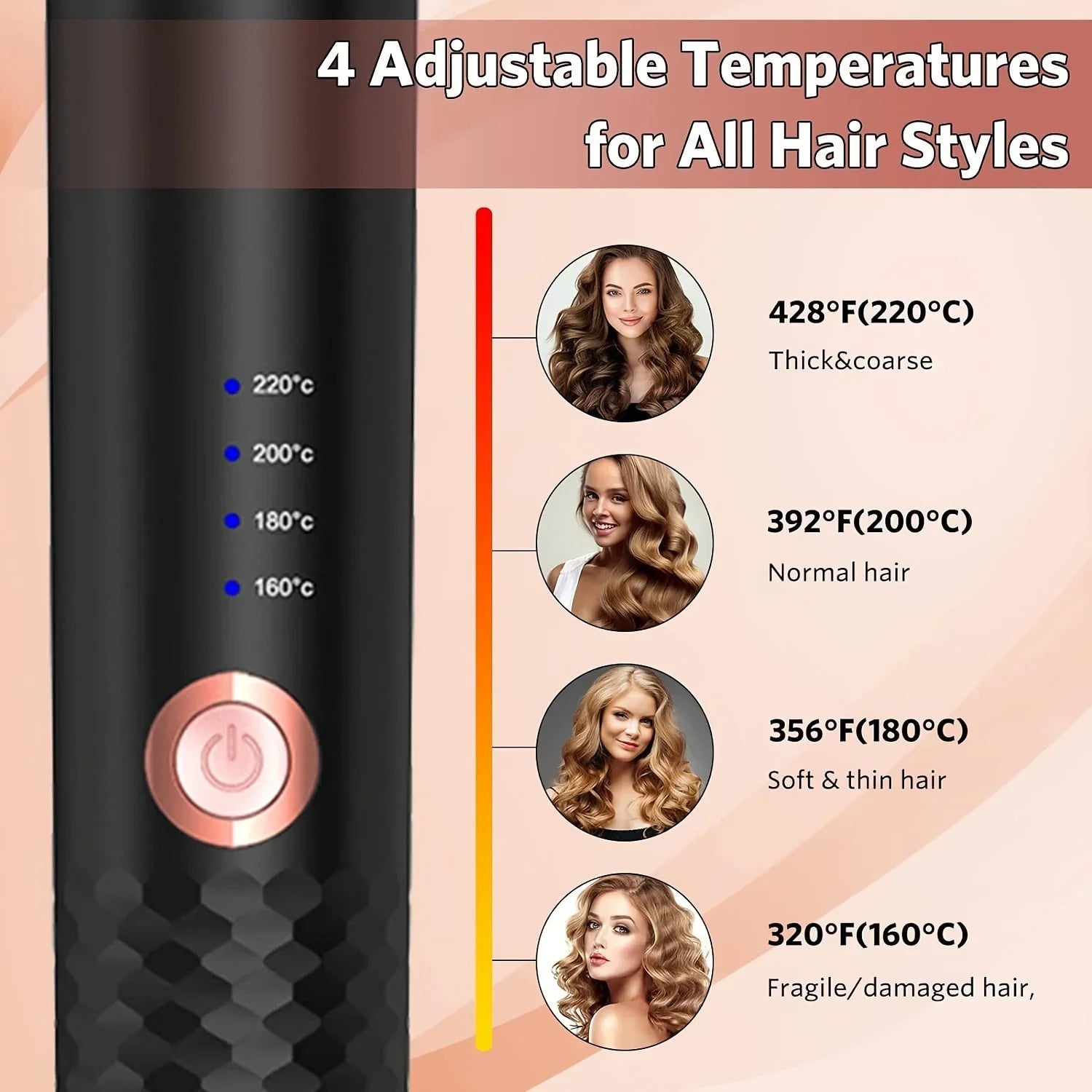 Automatic Hair Curler with Tourmaline Ceramic Barrel – Digital Rotating Curling Iron 160–220°C - Vellévia