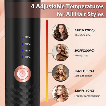 Automatic Hair Curler with Tourmaline Ceramic Barrel – Digital Rotating Curling Iron 160–220°C - Vellévia