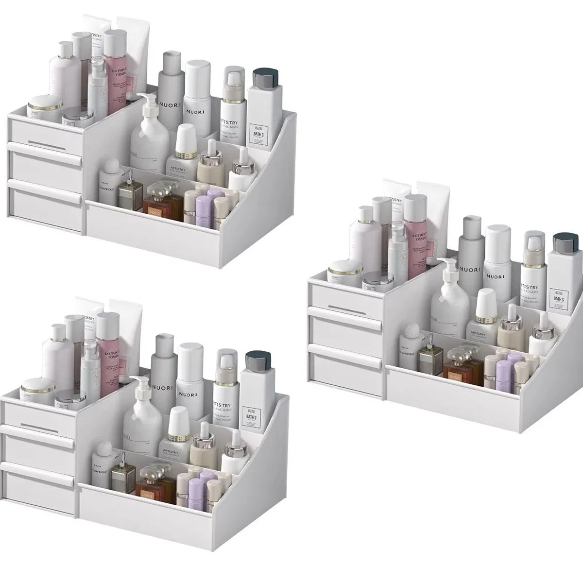 White Drawer Makeup Storage Organizer – Desktop Cosmetic and Skincare Plastic Shelf Box - Vellévia