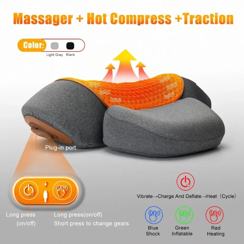 Electric Neck Massager Pillow with Heat & Vibration – Cervical Support Relaxation Cushion - Vellévia